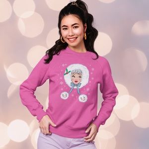 Christmas Pink CREWNECK Swestshirt Vintage Pinup Barbie Winter Snow Girl Large